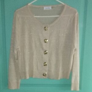 Calvin Klein Beige With Some SparkelCardigan with Gold Buttons